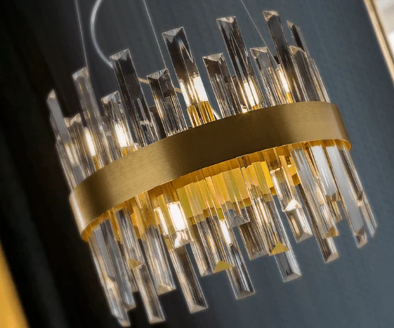Petit Lustre Rond Cristal Doré Luxe Design Salon