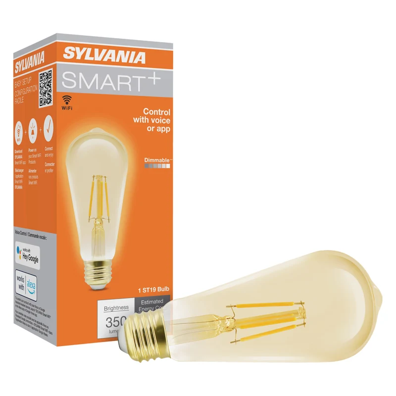 SYLVANIA Wifi LED Smart ST19 Amber Finish Light Bulb, 3.5W, for Alexa / Google Assistant, 2000K, No Hub Required - 1 PK