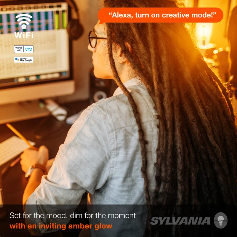 SYLVANIA Wifi LED Smart ST19 Amber Finish Light Bulb, 3.5W, for Alexa / Google Assistant, 2000K, No Hub Required - 1 PK