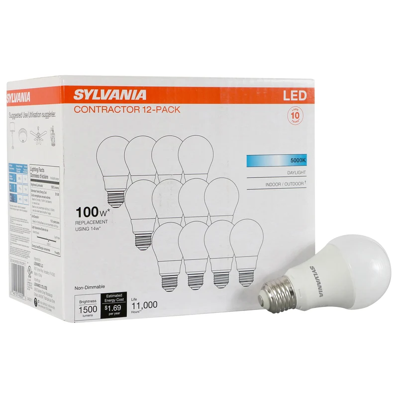 SYLVANIA LED Light Bulb, A19, 14W, 10 Year, Non-Dimmable, 5000K, Daylight - 12 Pk