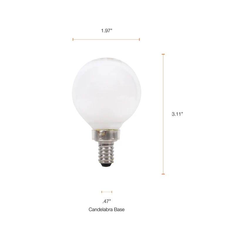 SYLVANIA TruWave Décor G16.5 Light Bulb, 40W = 4.5W, 350 Lumens, Candelabra Base, Frosted, 5000K, Daylight - 2 PK