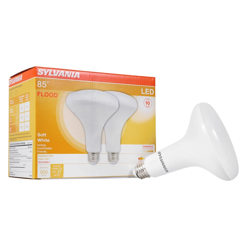 SYLVANIA LED BR40 Flood Light Bulb, 85W = 13W, 10 Year, Dimmable, 900 Lumens, Frosted Finish, 2700K, Soft White - 2 Pk