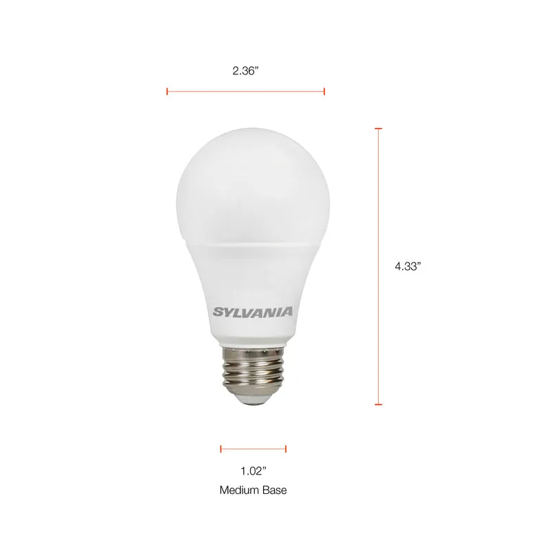 SYLVANIA LED A19 Light Bulb, 40W = 6W, 10 Year, Non-Dimmable, Frosted Finish, 450 Lumens, Daylight - 4 Pk