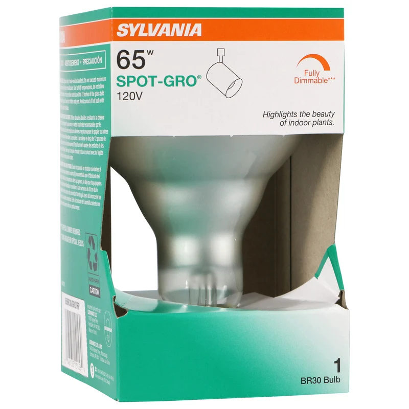 SYLVANIA Spot-Gro 65W Grow Light Bulb, Incandescent BR30 Reflector Lamp, 120 Volts, Frosted, Soft White - 1 Pk