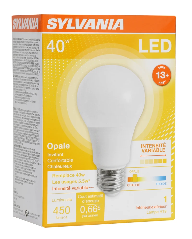 SYLVANIA LED A19 Light Bulb, 40W = 5.5W, Dimmable, 13 Year, Frosted, 2700K, Soft White - 1 Pk