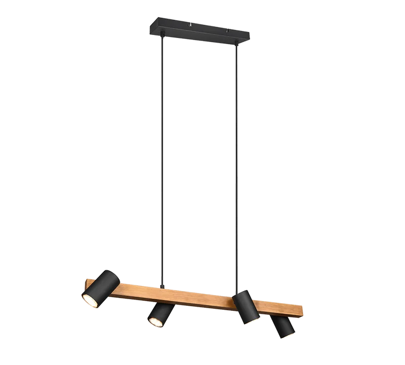 Lustre Suspension Bois et 4 Spots