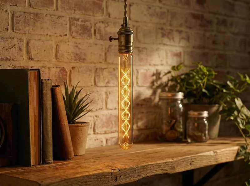 Ampoule tube vintage T30 E27 60W à filament spiralé ambré