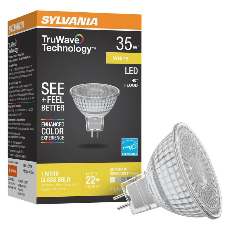 SYLVANIA LED TruWave Natural Series MR16 Light Bulb, 35W = 6W, GU5.3 Bi-Pin Base, Dimmable, 5000K, Daylight - 1 PK