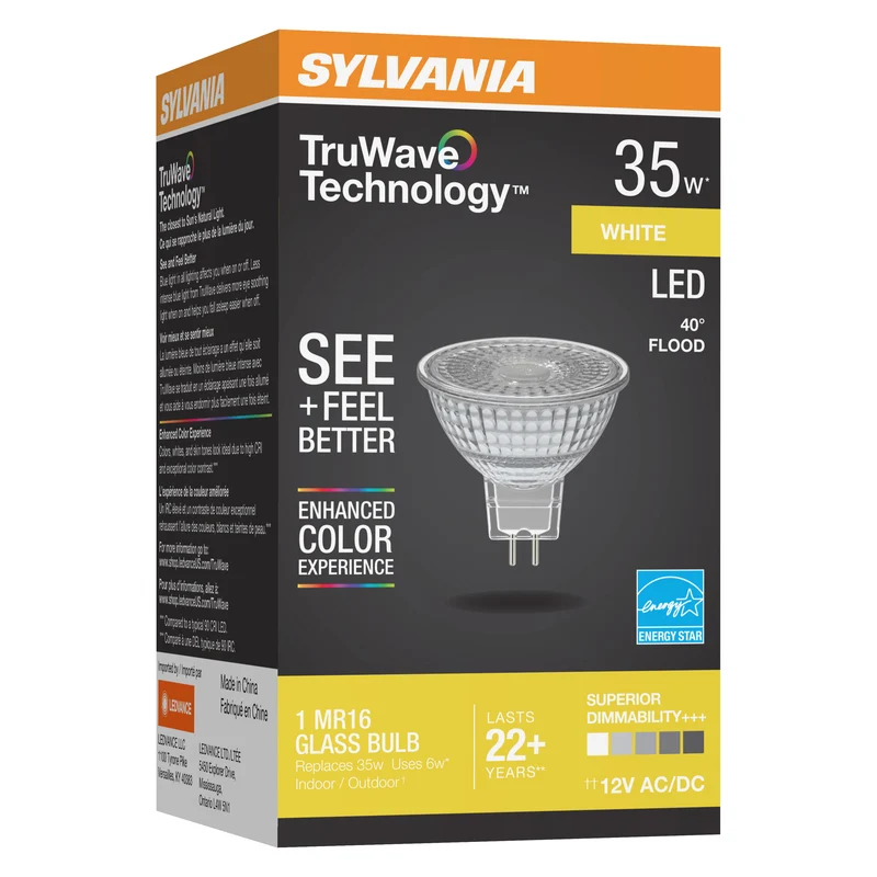 SYLVANIA LED TruWave Natural Series MR16 Light Bulb, 35W = 6W, GU5.3 Bi-Pin Base, Dimmable, 5000K, Daylight - 1 PK