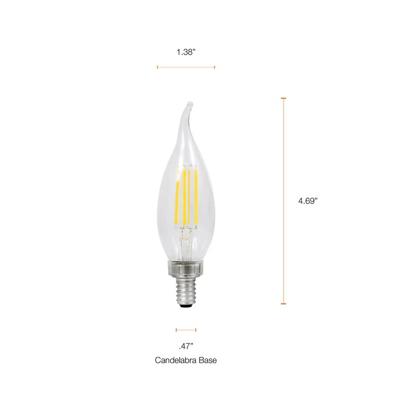 SYLVANIA B10 LED Light Bulb, 60W = 5W, 2700K, 13 Year, Candelabra Base, Soft White - 2 Pk