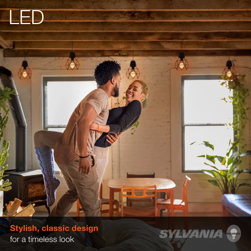 SYLVANIA LED Vintage Filament A19 Light Bulb, 40W / 60W, 13 Year, 2175K, Dimmable, Amber Glow