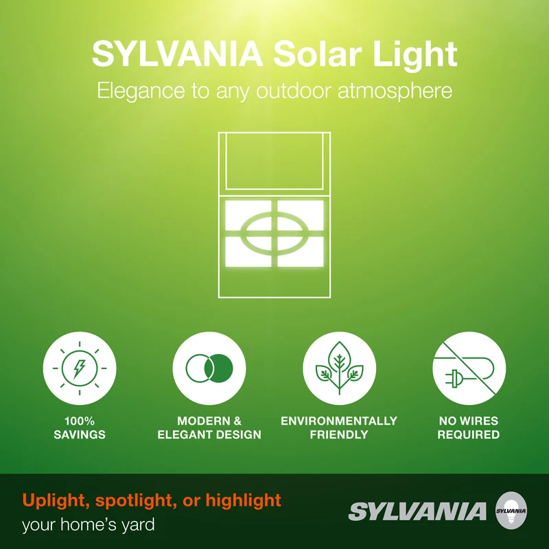 SYLVANIA Solar Wall Light Luminaire with Daylight Sensor, LED and Battery Included, 3000K, Warm White, Black Finish - 2 Pk