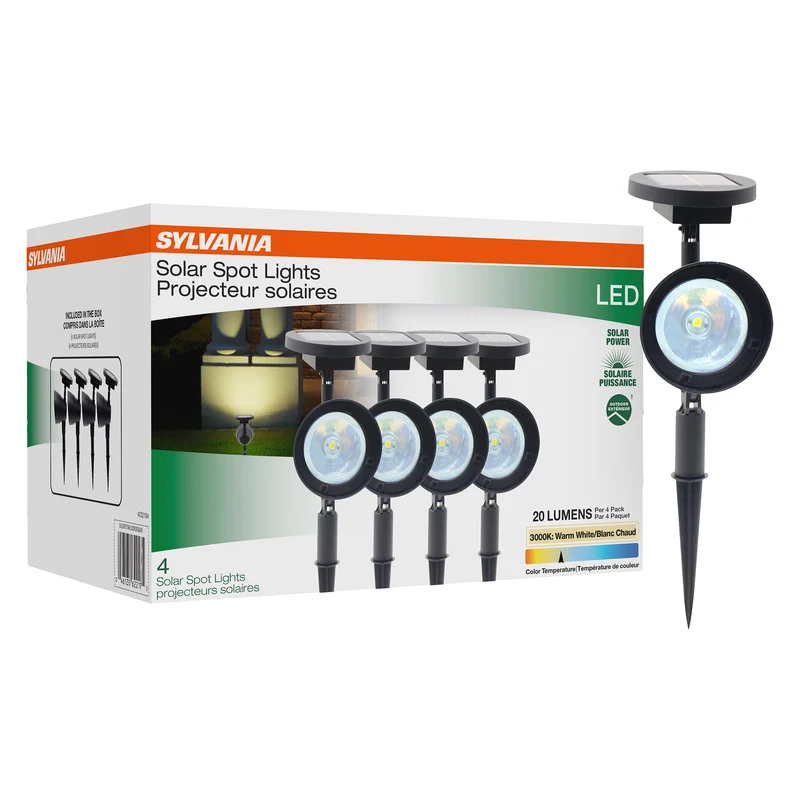 SYLVANIA 13" Solar Spike Security Light with Daylight Sensor, LED, 5 Lumens, 3000K, Warm White, Black Finish