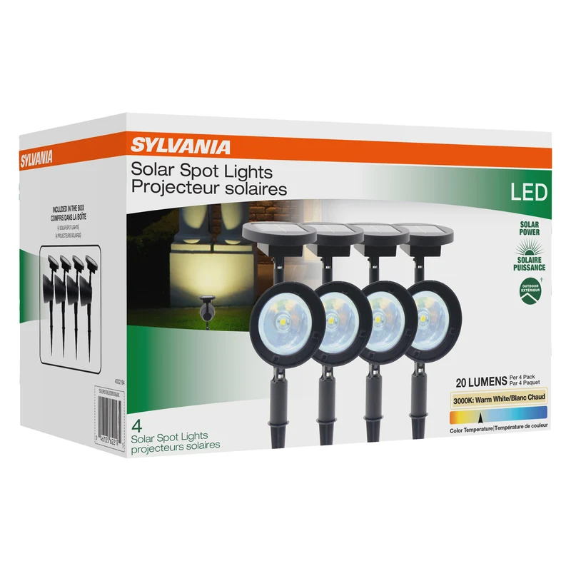 SYLVANIA 13" Solar Spike Security Light with Daylight Sensor, LED, 5 Lumens, 3000K, Warm White, Black Finish