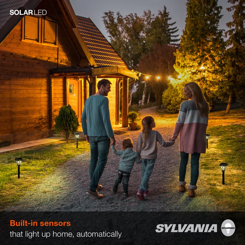 SYLVANIA 14" Solar Décor Path Light with Daylight Sensor, LED, 1 Lumen, 3000K, Warm White, Black Finish - 10 PK