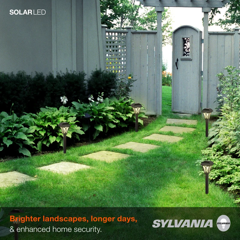 SYLVANIA 14" Solar Décor Path Light with Daylight Sensor, LED, 1 Lumen, 3000K, Warm White, Black Finish - 10 PK