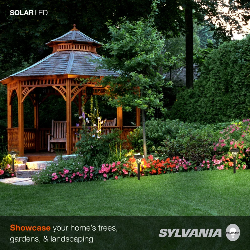 SYLVANIA 14" Solar Décor Path Light with Daylight Sensor, LED, 1 Lumen, 3000K, Warm White, Black Finish - 10 PK