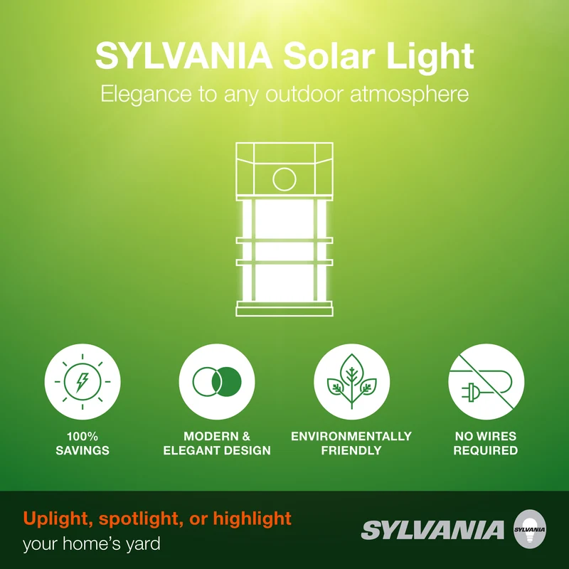 SYLVANIA Solar Wall Mount Square Lantern Light with PIR Sensor, LED and Battery Included, 100 lm, 2700K, Soft White, Silver Finish