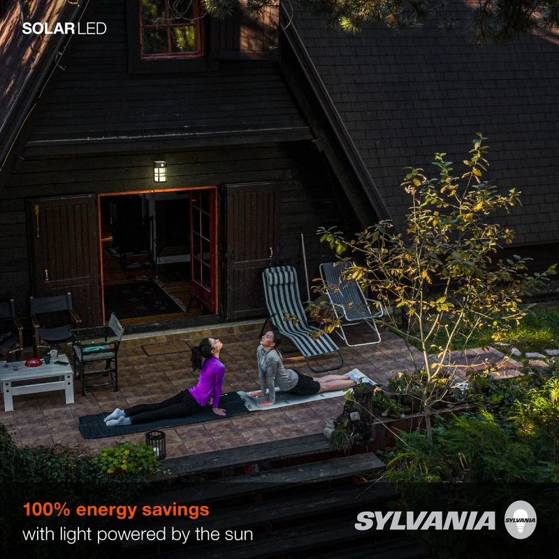 SYLVANIA Solar Wall Mount Square Lantern Light with PIR Sensor, LED and Battery Included, 100 lm, 2700K, Soft White, Silver Finish