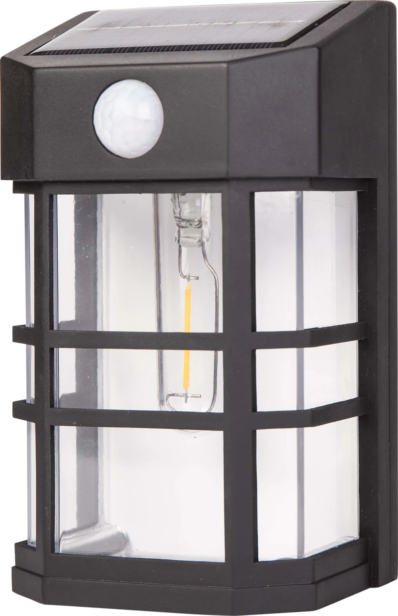 SYLVANIA Solar Wall Mount Square Lantern Light with PIR Sensor, LED and Battery Included, 100 lm, 2700K, Soft White, Silver Finish