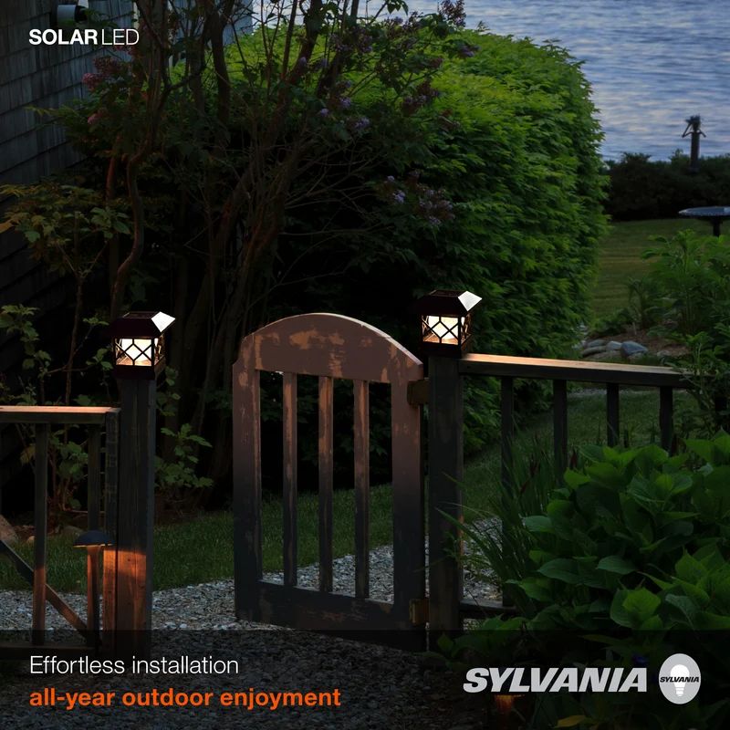 SYLVANIA Solar Fence Top Mount Luminaire with Daylight Sensor, LED and Battery Included, 8 lm, 3000K, Warm White, Black Finish - 1 PK