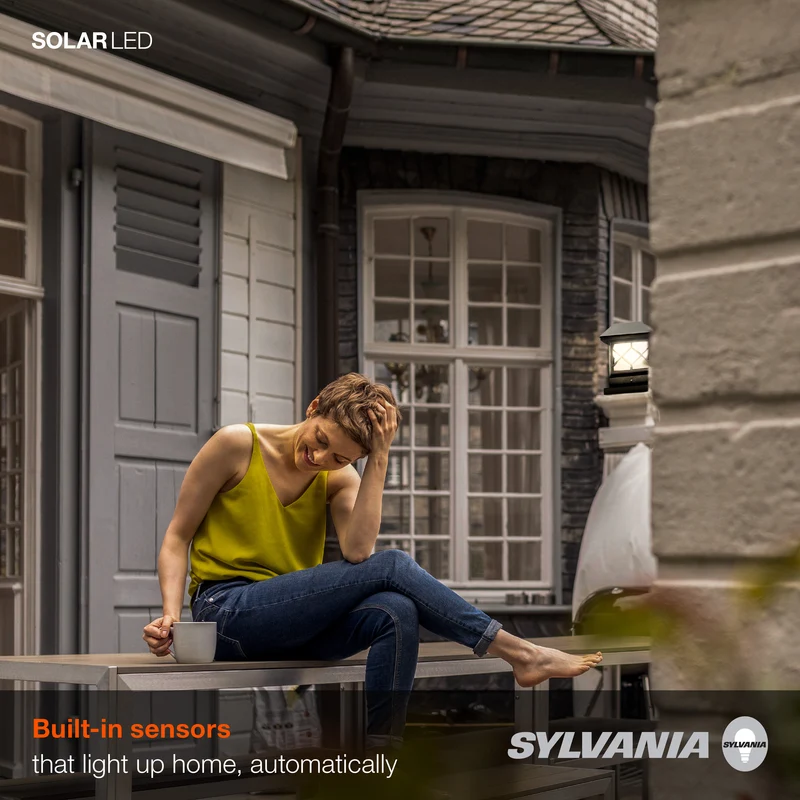 SYLVANIA Solar Fence Top Mount Luminaire with Daylight Sensor, LED and Battery Included, 8 lm, 3000K, Warm White, Black Finish - 1 PK