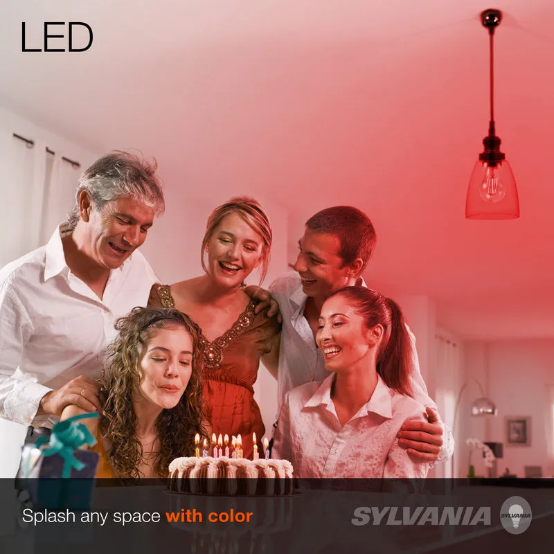 SYLVANIA LED Red Glass Filament A19 Light Bulb, 40W = 4.5W, Dimmable, E26 Medium Base - 6 Pk