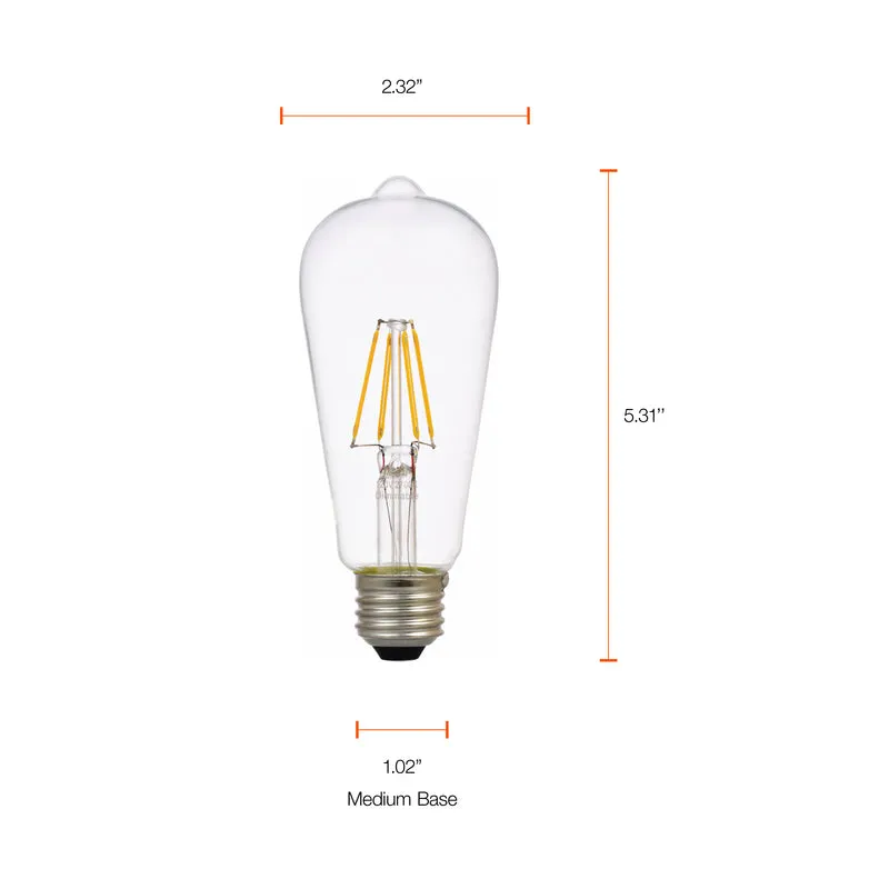 SYLVANIA LED TruWave ST19 Edison Light Bulb, 60W = 7W, Medium Base, Dimmable, Clear, 2700K, Soft White - 6 PK