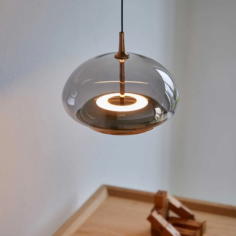 Avalon LED Pendel - Smoked Glas med Rose Gold Detaljer (Loom Design)