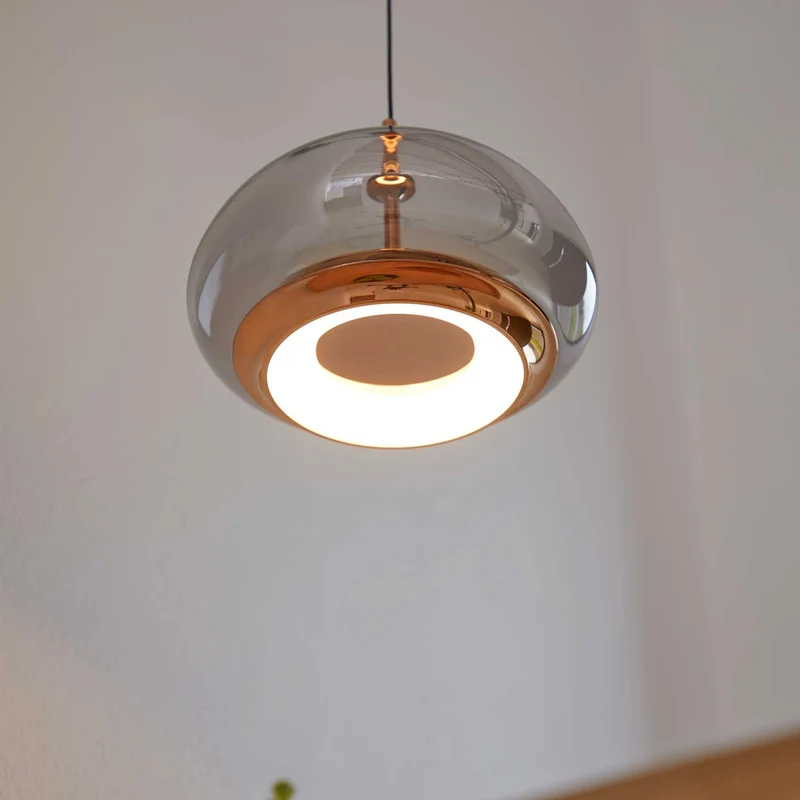 Avalon LED Pendel - Smoked Glas med Rose Gold Detaljer (Loom Design)