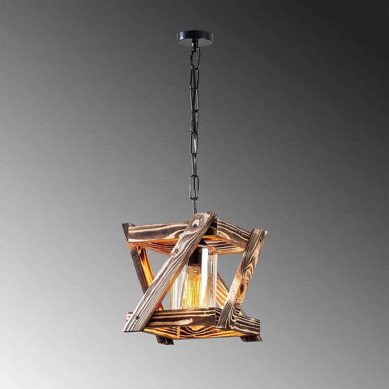 Suspension Industrielle Bois Et Metal