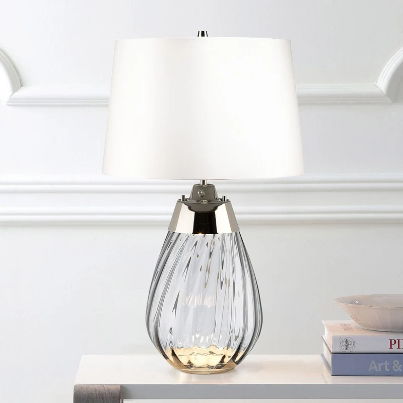 Petite lampe de table fumée Lena avec abat-jour blanc cassé 2 lumières