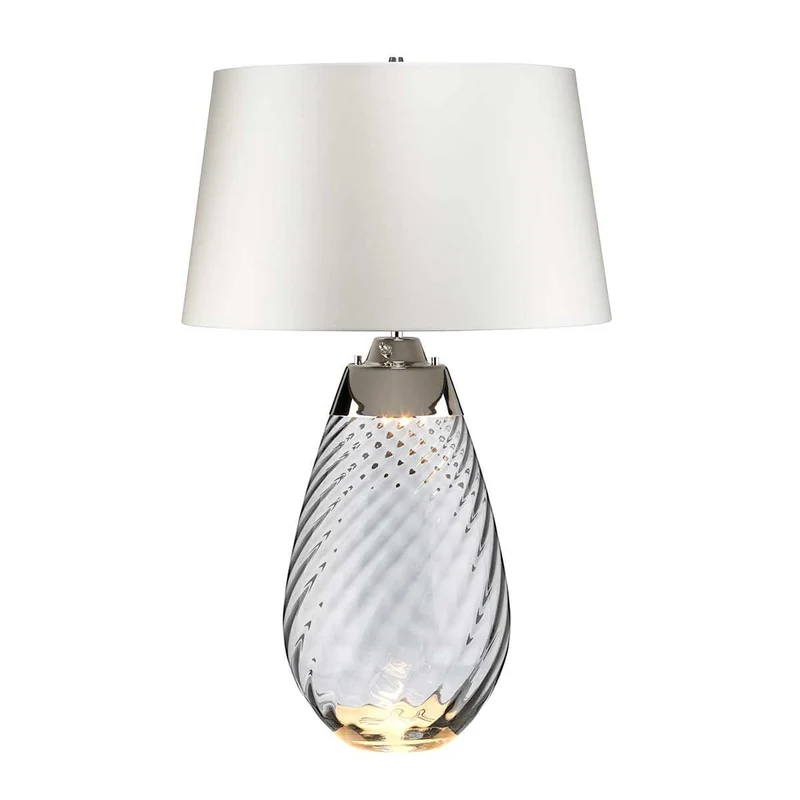 Grande lampe de table fumée Lena avec abat-jour blanc cassé 2 lumières