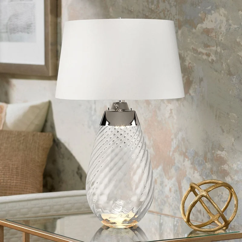 Grande lampe de table fumée Lena avec abat-jour blanc cassé 2 lumières