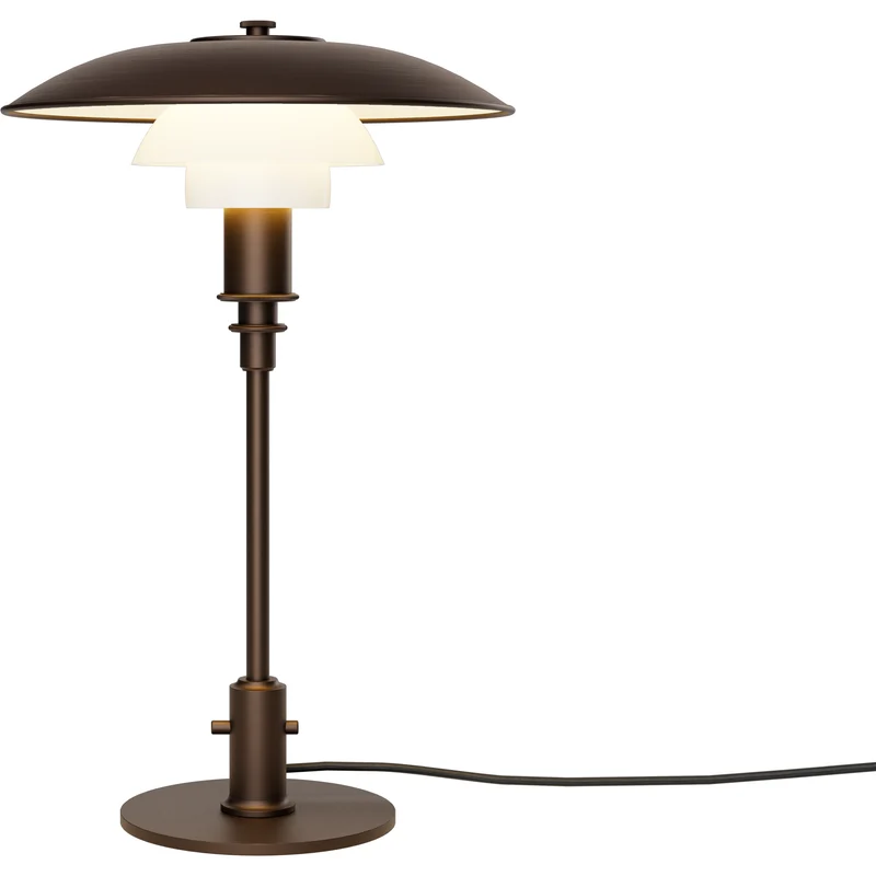 PH 3/2 - BORDLAMPE - BRUNERET MESSING OG OPALGLAS