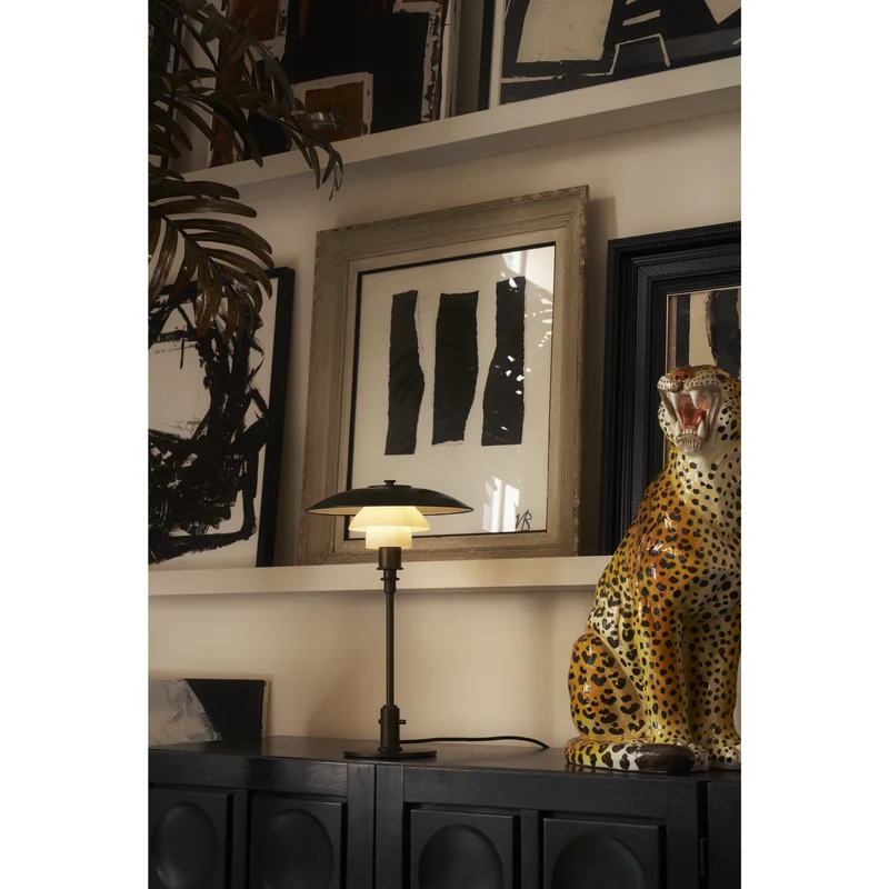PH 3/2 - BORDLAMPE - BRUNERET MESSING OG OPALGLAS