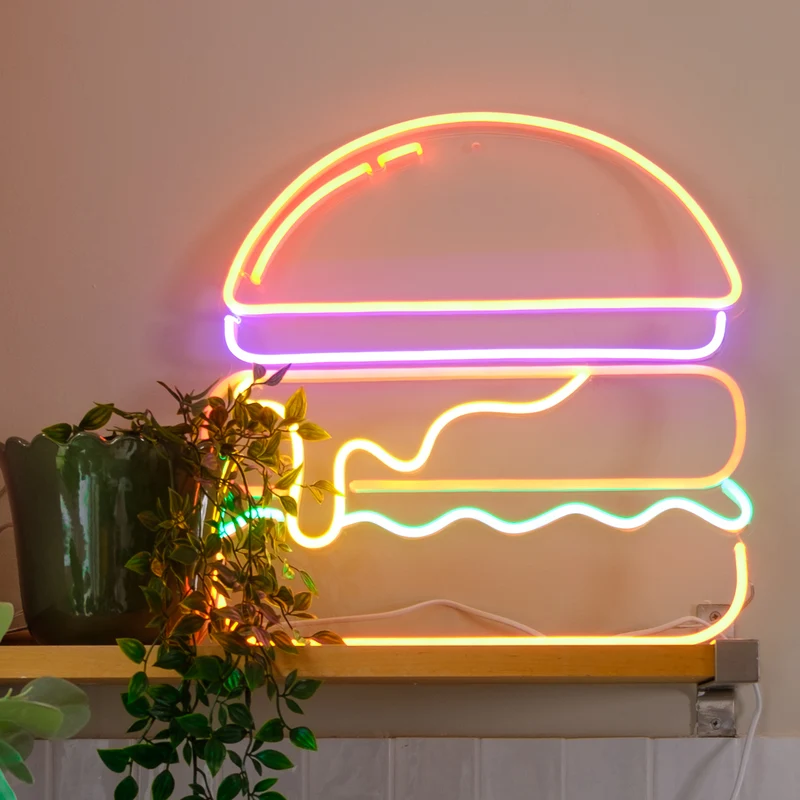 Burger, signe en néon LED