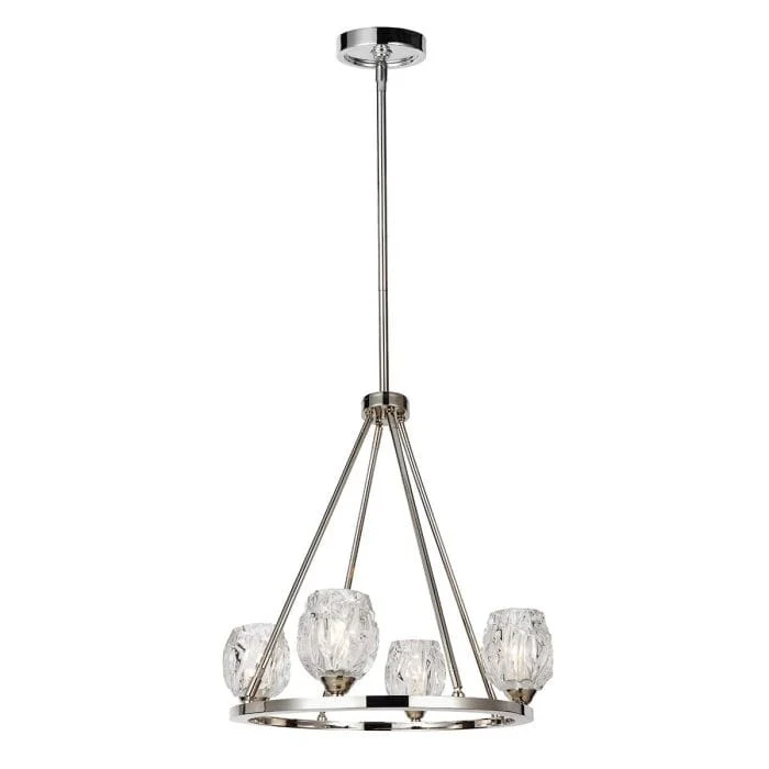 Chandelier Argent et Abat Jour en Verre
