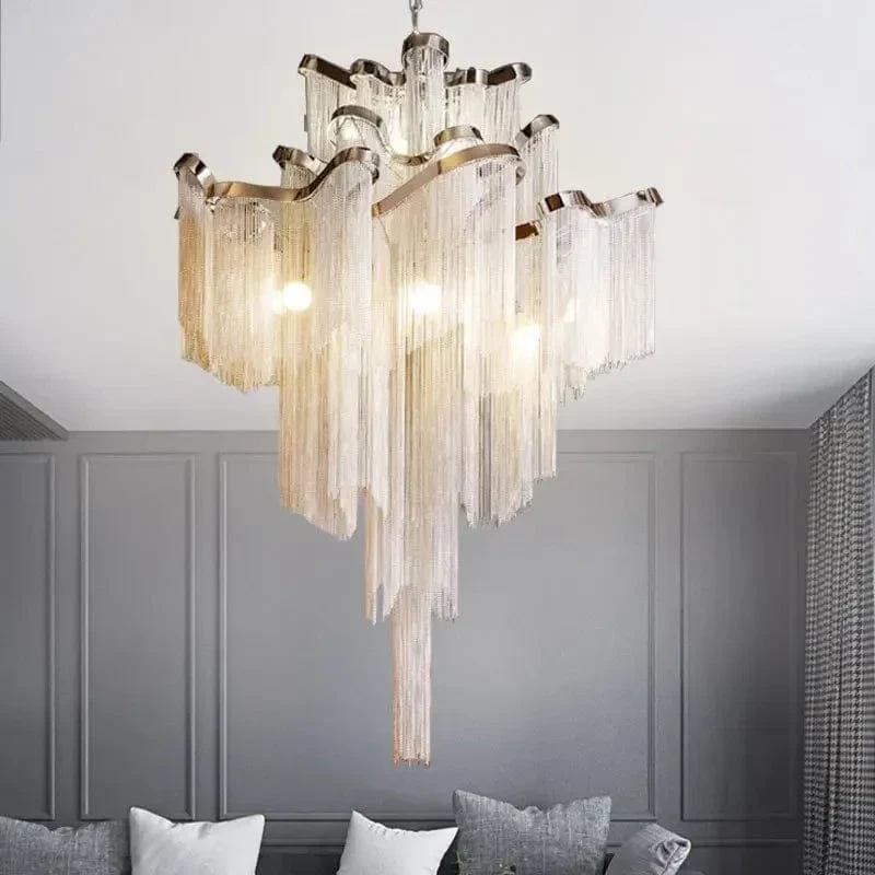Grand Lustre Argenté XXL Contemporain