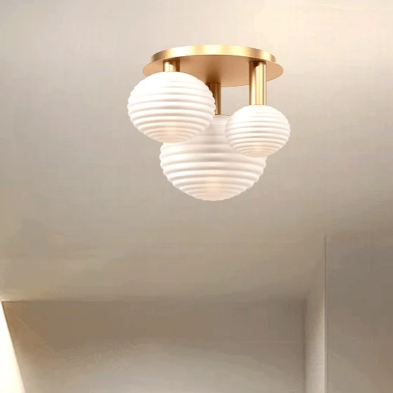 Plafonnier Verre Blanc Laiton Salon