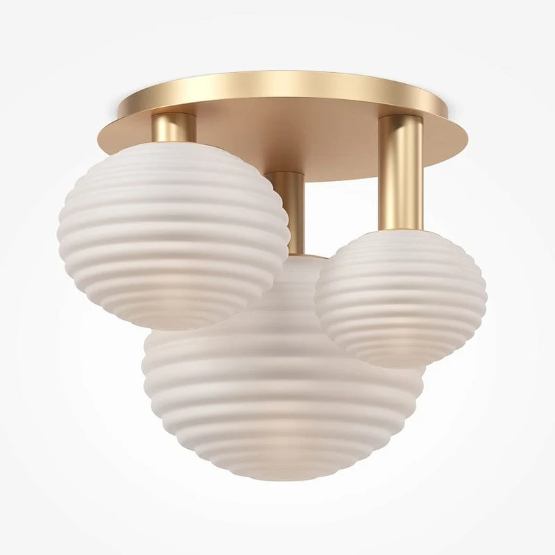 Plafonnier Verre Blanc Laiton Salon