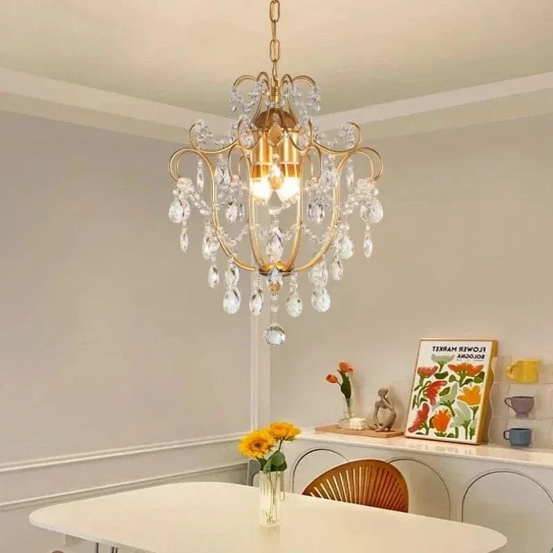 Retro Crystal Chandelier LED Restaurant Hanging Lamp Room Decor Luxury Bedroom Parlor Light Fixture Golden Crystal Pendant Light