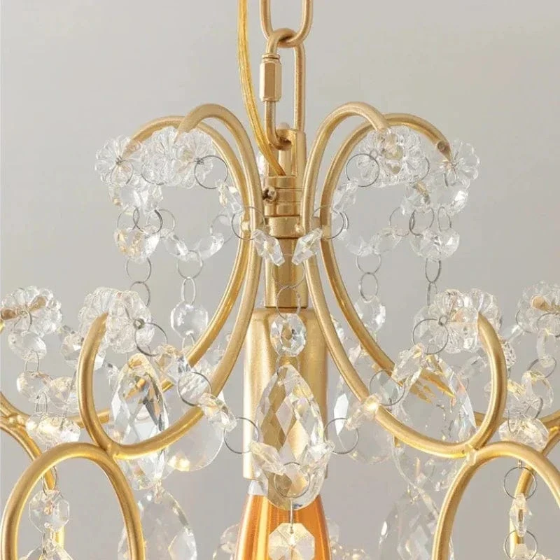 Retro Crystal Chandelier LED Restaurant Hanging Lamp Room Decor Luxury Bedroom Parlor Light Fixture Golden Crystal Pendant Light