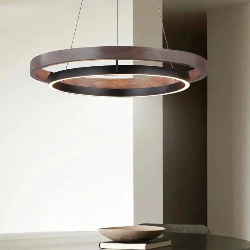 Led Home Decor Wood Grain Chandelier Creative Round Hanging Light Fixture Minimalist Suspension Luminaire For Living Room Dining