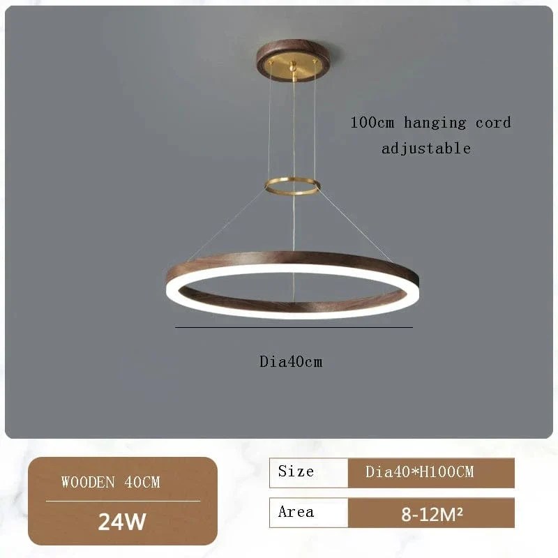 Led Home Decor Wood Grain Chandelier Creative Round Hanging Light Fixture Minimalist Suspension Luminaire For Living Room Dining