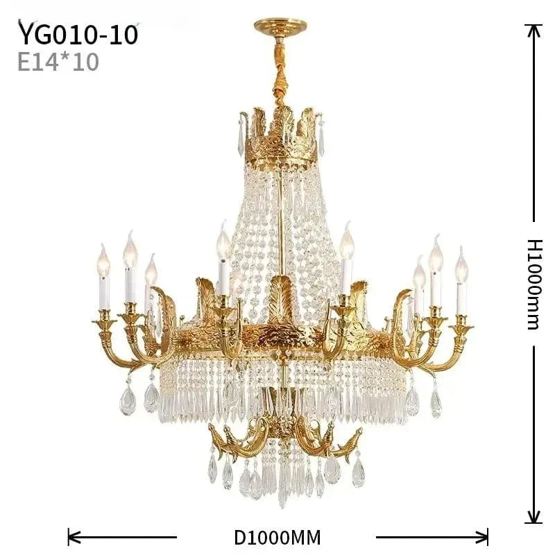 European Rococo 20 Lights Luxury Crystal Home Decoration Hanging Pendant Light Hotel Spiral Brass Chandelier