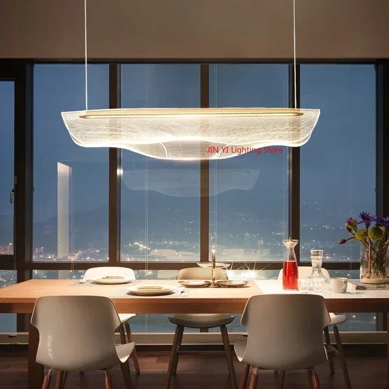 Nordic LED Acrylic Dining Ceiling Chandelier House Living Room Restaurant Office Decor Strip Hanging Suspension Lighting Fixture