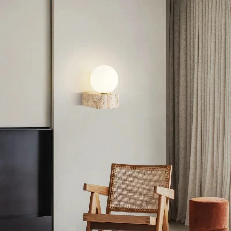 Japanese style retro natural stone wall lamp Nordic room decoration wall lamp glass lampshade wall lamp bedroom home lighting