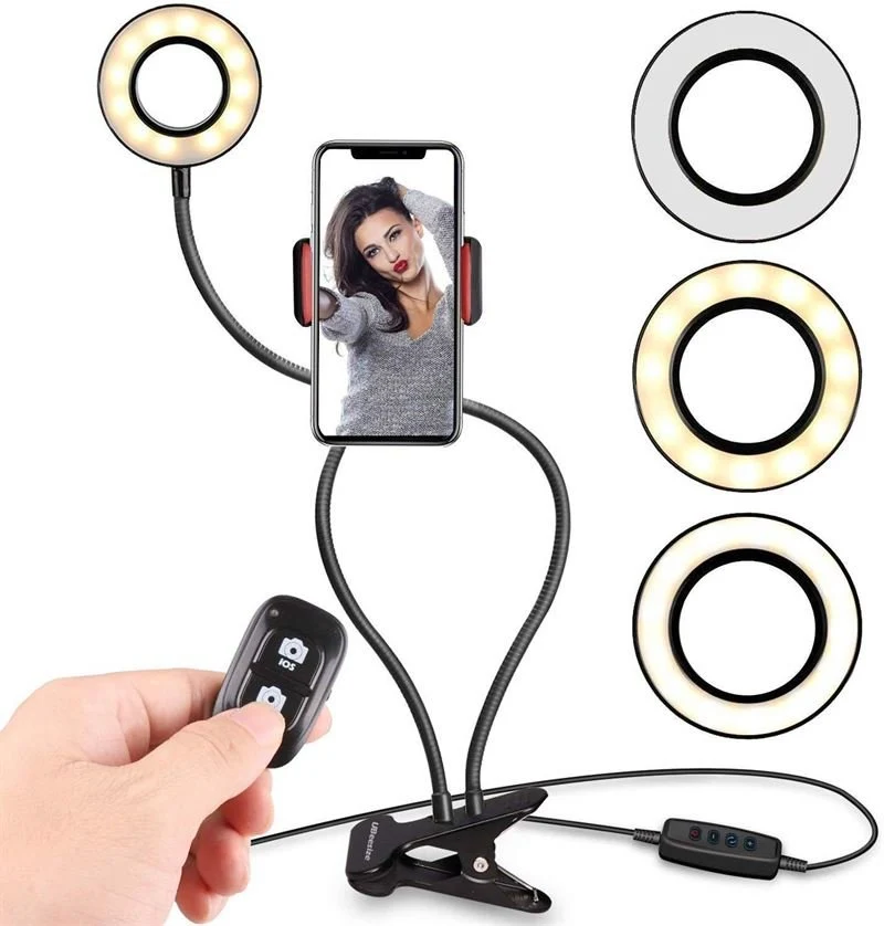 Selfie ring light med led lys med lystyrkegegulering + fleksable arme | Perfekt jusqu'à streaming / vlog / youtube / maquillage