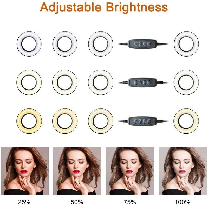 Selfie ring light med led lys med lystyrkegegulering + fleksable arme | Perfekt jusqu'à streaming / vlog / youtube / maquillage